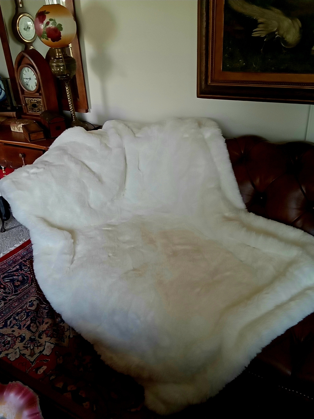 Anthropogie Plush White Faux Fur Throw Blanket - Cozy Home Bedding